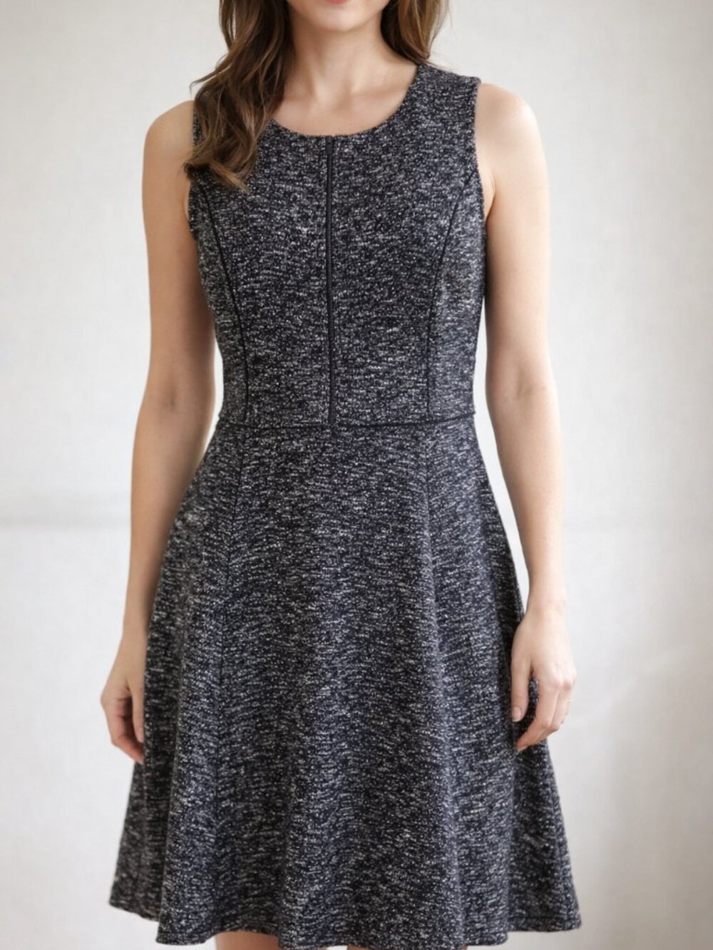 NEW Talbots Sleeveless Fit & Flare Berekley black white speckled tweed Dress